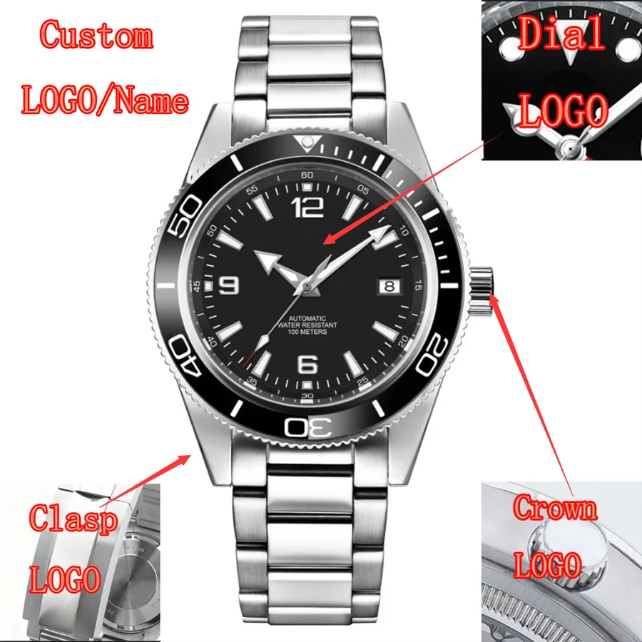 Logo dell'orologio personalizzato per uomo Orologi meccanici NH35 automatici di alta qualità da 41 mm Lunetta in ceramica con zaffiro impermeabile