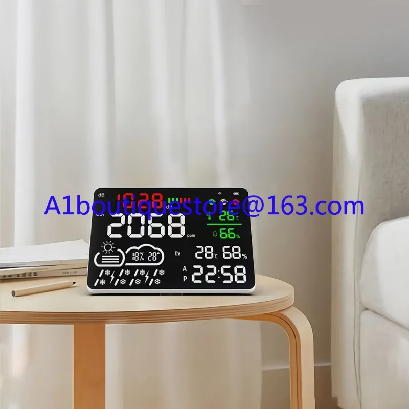 Multifunctional wall mounted carbon dioxide meter, PM2 5  sensor gas analyzer, infrared (NDIR) sensor, large clock