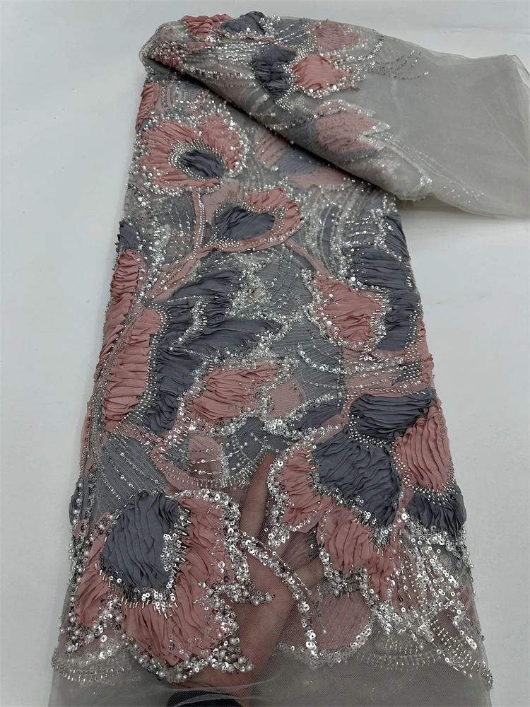 

Роскошная африканская кружевная ткань с блестками для жениха, 2025, высокое качество, французская нигерийская кружевная ткань с бисером для шитья свадебного платья