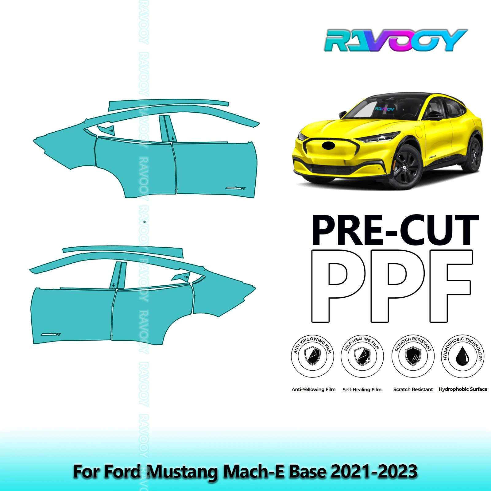 

For Ford Mustang Mach-E Base 2021-2023 8.5mil Clear Matte Pre-Cut PPF Door & A/B Pillar Kit TPU Paint Protection Film Set
