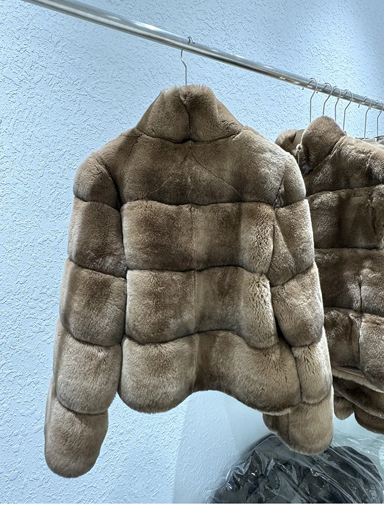 2025 ใหม่คุณภาพสูงธรรมชาติ Rex กระต่ายขนสัตว์สําหรับผู้หญิงแขนยาวหรูหราเสื้อขนสัตว์หนาเสื้อแจ็คเก็ต