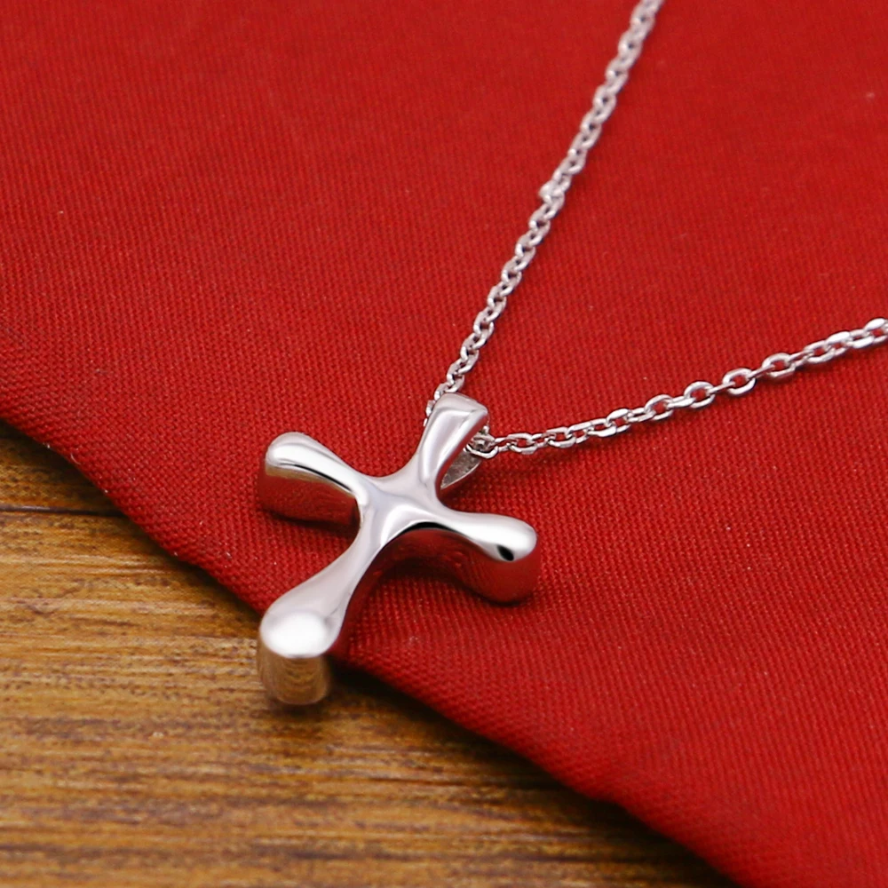 Minimalist Faith Cross Pendant Necklace 925 Sterling Silver for Women Dainty Sparkling Delicate Collarbone Chain Fine Jewelry