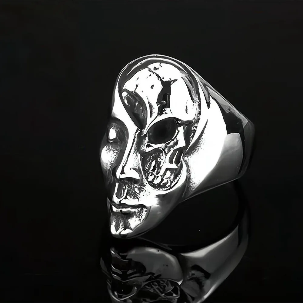 

Punk Creative Half Face Skull Rings for Men Stainless Steel Fashion Personality Temperament Hip Hop Biker Ring Jewelry Wholesale