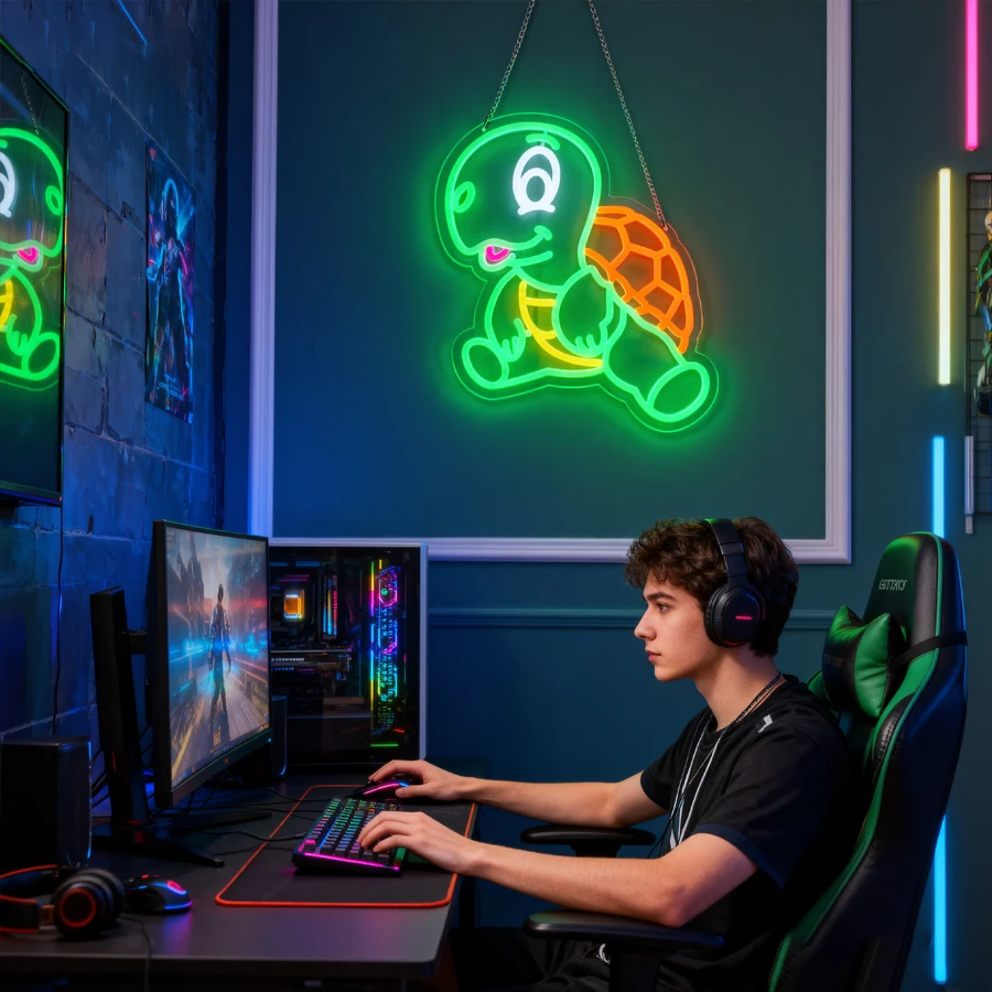 لافتة نيون Led للرسوم المتحركة، أيقونة فنية على شكل سلحفاة لطيفة، تعمل بمنفذ USB، تستخدم لغرفة النوم، والبار، والحفلات، وغرفة الألعاب، وديكور الكهف للرجال.
