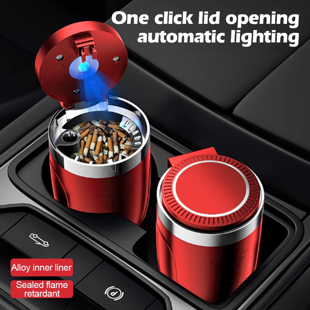

2025 New Car Ashtray Cup with Lid with LED Light Portable Removable Vehicle Ashtray Holder Garbage Bin Car Interior Accessories