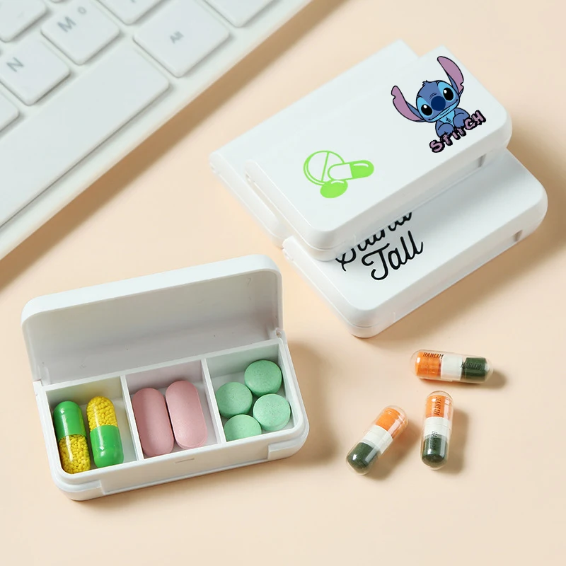 Kawaii Stitch Mini Portable Pills Organizer Case 3 Grids Tablet Storage Container Weekly Medicine Box Pill Case Drug Dispense