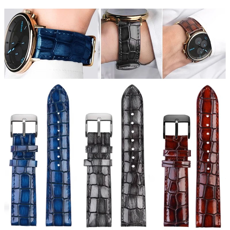 

18mm 20mm 22mm Crocodile Texture Calfskin Watch Strap Watchband Suitable for any watch For Men's Watch Accessories Solid Buckle