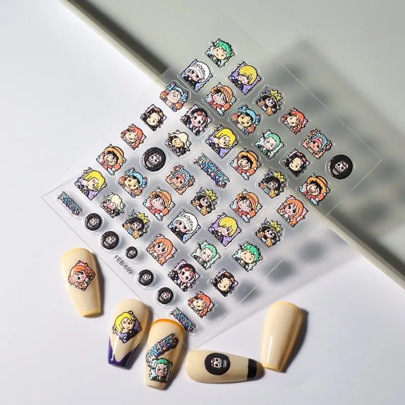 Autocollants pour Ongles de Dessin Animé One Piece, Produits Autocollants Imperméables, Luffy, Zoro, 5D, Nami, Jouets pour Enfants et Étudiants