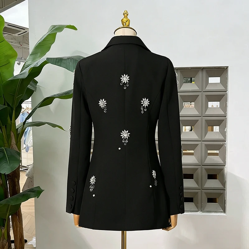 KBQ ソリッドスプライスダイヤモンドチュニックジャケット レディース ノッチカラー 長袖 気質 エレガントジャケット 女性ファッションスタイル