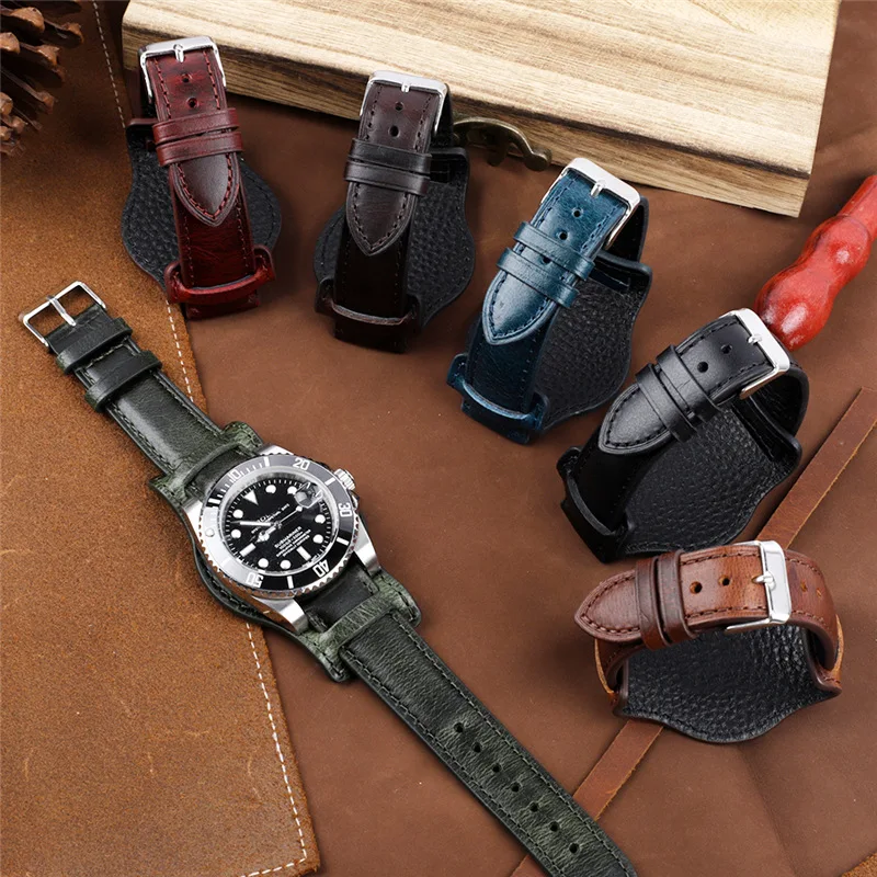 Vintage Oil Wax Leather Watch Strap Universal 20mm 21mm 22mm Tray Watch Strap Cowhide Watchband Accessories UTHAI G16