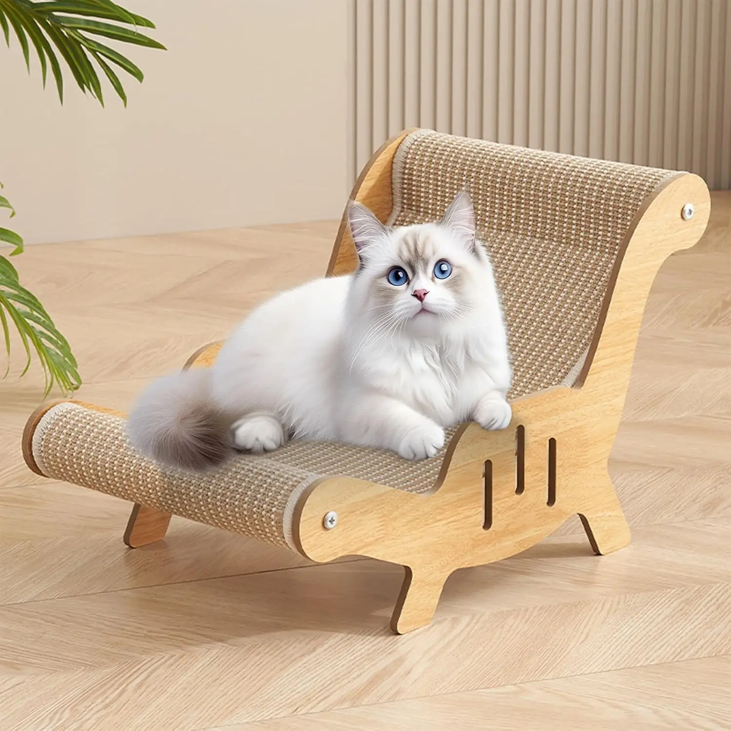 

Sisal Cat Scratching Board 60x42x44.5cm, Solid Wood & Sisal Pad, Extra-Large Scratcher Chair for Indoor Cats