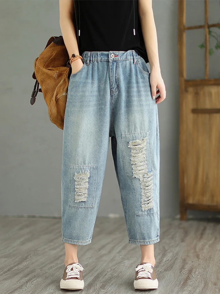 Max LuLu 2023 Classic Streetwear Womens Summer Fashion Vintage Holes Jeans Ladies Casual Ripped Denim Pants Punk Harem Trousers