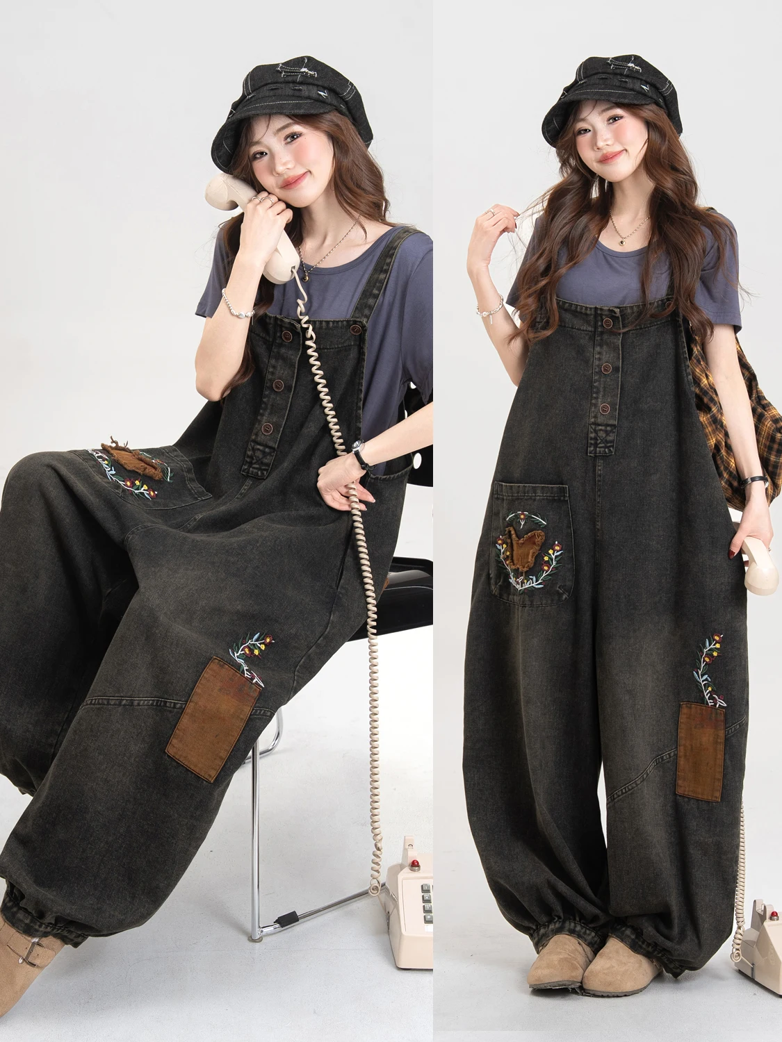 

Женский джинсовый комбинезон MS Original Vintage Distred Ethnic Sle, весенне-летний, свободный, с широкими штанинами, цельный, в стиле фонарик