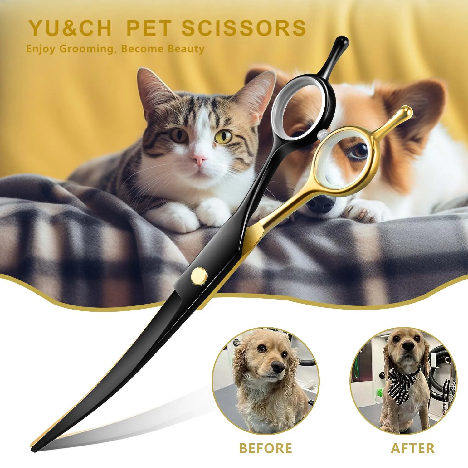 Professional Pet Grooming Scissors - Ergonomic Curved Design for Precise, Smooth Cutting - Salon-Grade Hair Shears