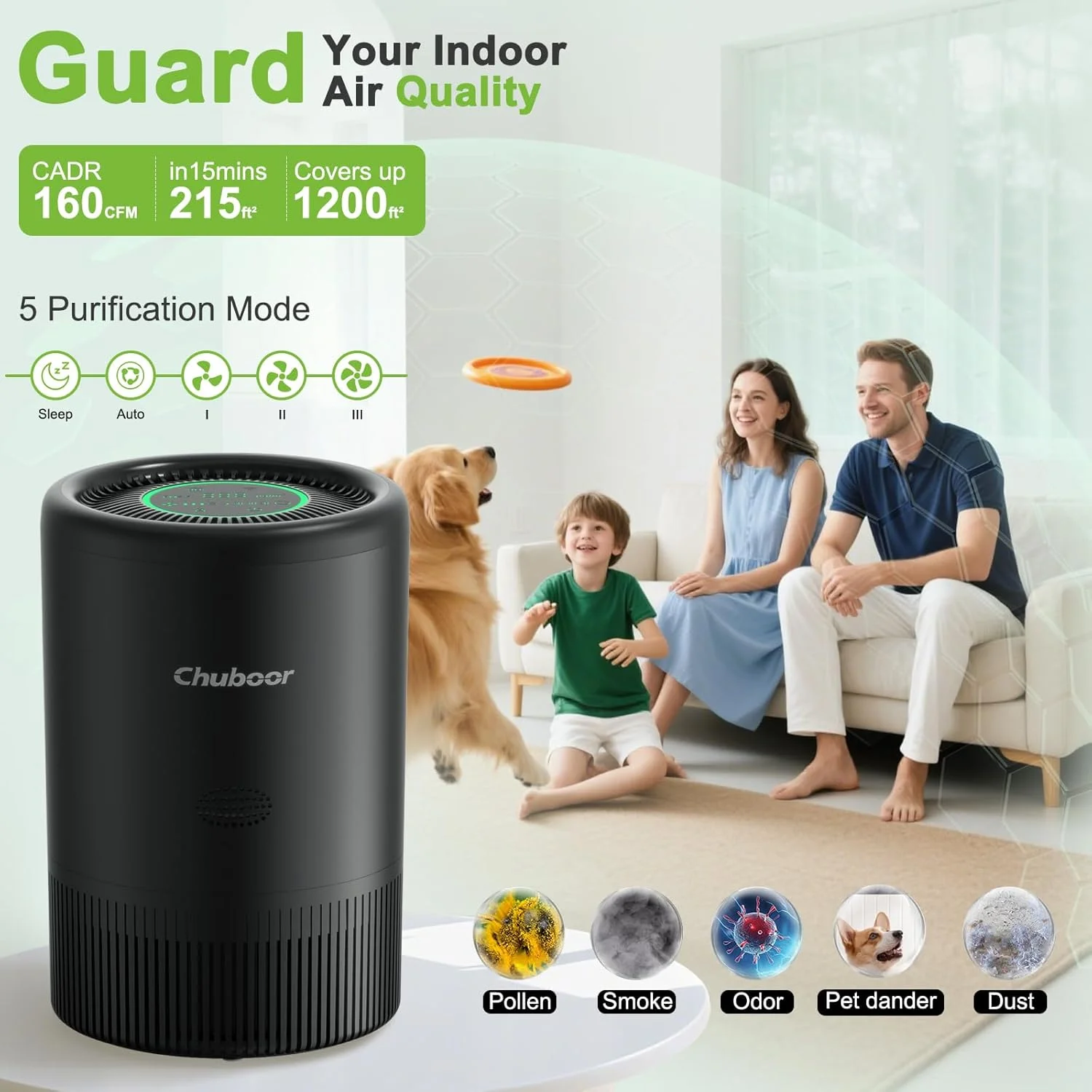 

Chuboor Air Purifier for Bedroom Home App PM2.5 HEPA Air Purifier for Bedroom Living Room for Pet Hair Dust Pollen Odor PJ08