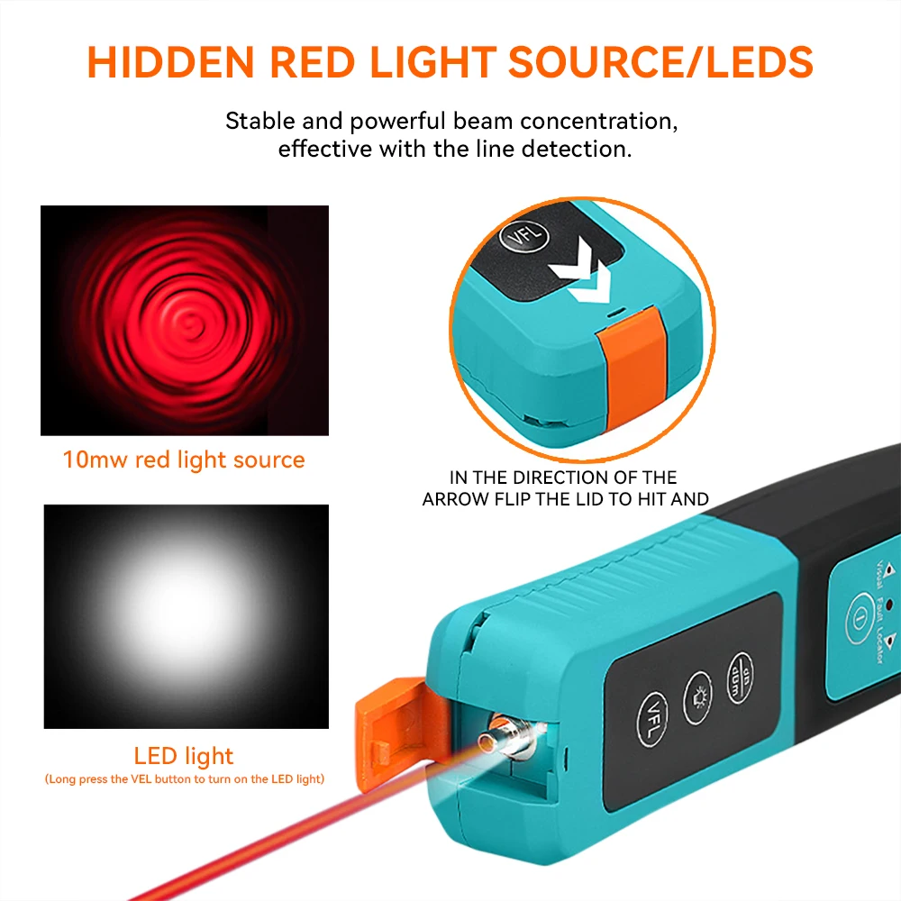 Imagem -02 - Fcst Identificador de Fibra Óptica com Built-in Visual Fault Locator Luzes Led 10mw Vfl 270hz 8001700nm