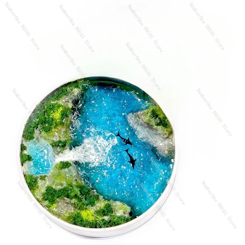

Charming Dolphin Crescent Island Creative Tin Box Miniature Landscape Realistic Ocean Waterfall Sand Table Ornament Handmade