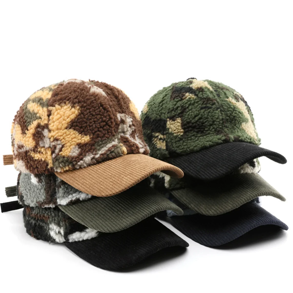 IL KEPS Camouflage Lambswool Women's Baseball Cap Men's Cap For Female Thickened Winter Cold Sun Hat Top Kpop Snapback BQM463