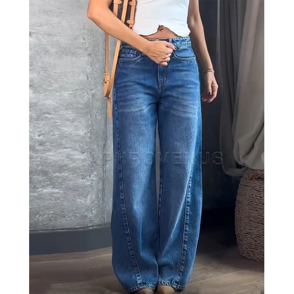 Women's Straight Leg Jeans High Waist Loose Casual Denim Pants Trousers with Pocket Streetwear Classic Blue Stretch Plus Size