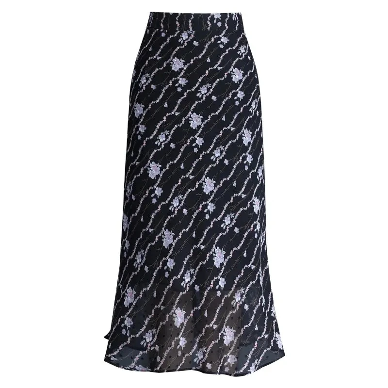 Printemps été nouvelle jupe Midi en mousseline de soie femmes taille haute a-ligne enveloppé jupes de hanche mode mince longues motifs floraux jupes 4XL