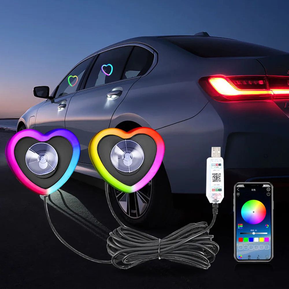 USB RGB Automotive LED  window love light neon light C-pillar atmosphere car interior decoration