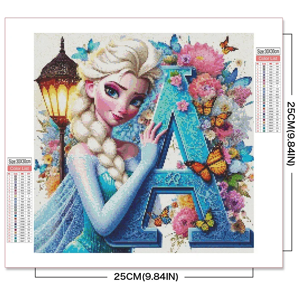 ديزني الماس 5D فسيفساء إلسا المجمدة الكرتون اللوحة 26 رسائل التطريز الأميرة زهرة الأبجدية شخصية غرفة ديكور #2