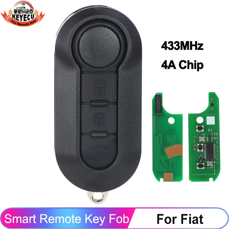 KEYECU 3 Buttons For Fiat STRADA MOBI UNO FIORINO E MAIS 433.92 MHz 4A Chip Folding Flip Car Key Remote Fob Uncut SIP22