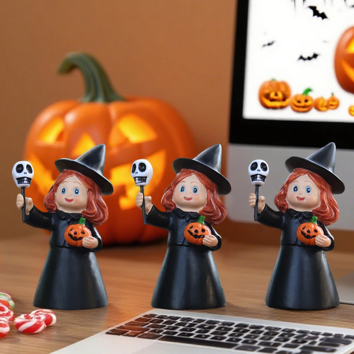 

3pcs/Skull Balloon Witch Three sisters Resin Statue - Outdoor Gardening Decoration - Halloween Party Decoration Gift