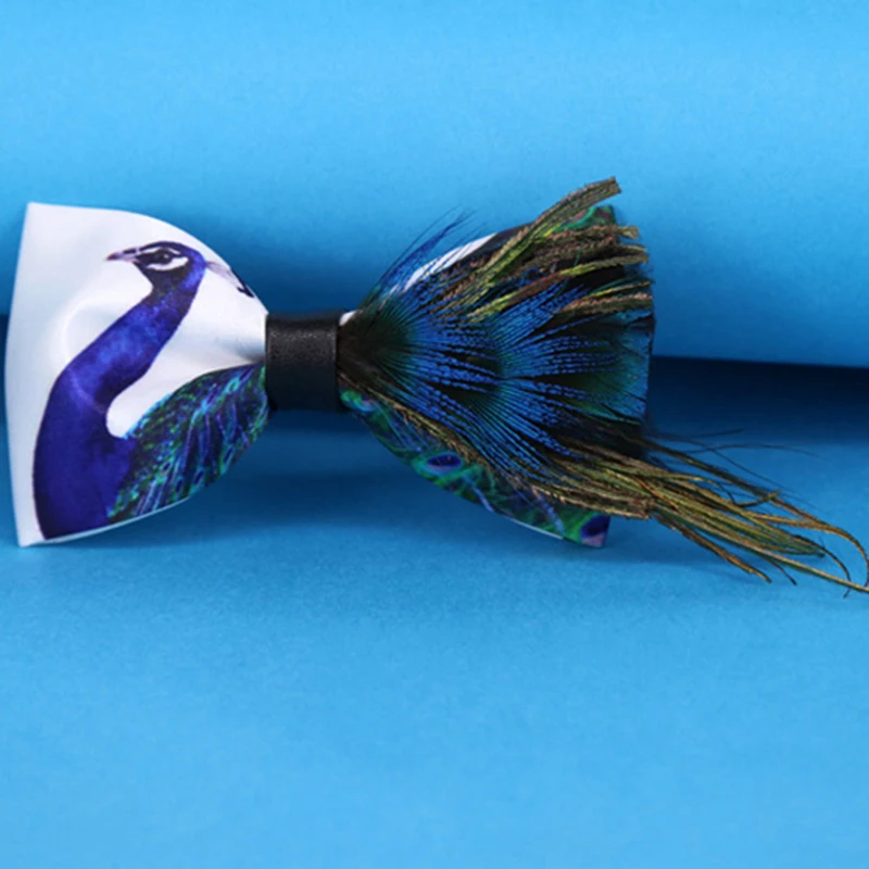 Peacock Feather Bow Tie Original Design Natural Hand Made Bowtie Wedding Bow Tie for Men