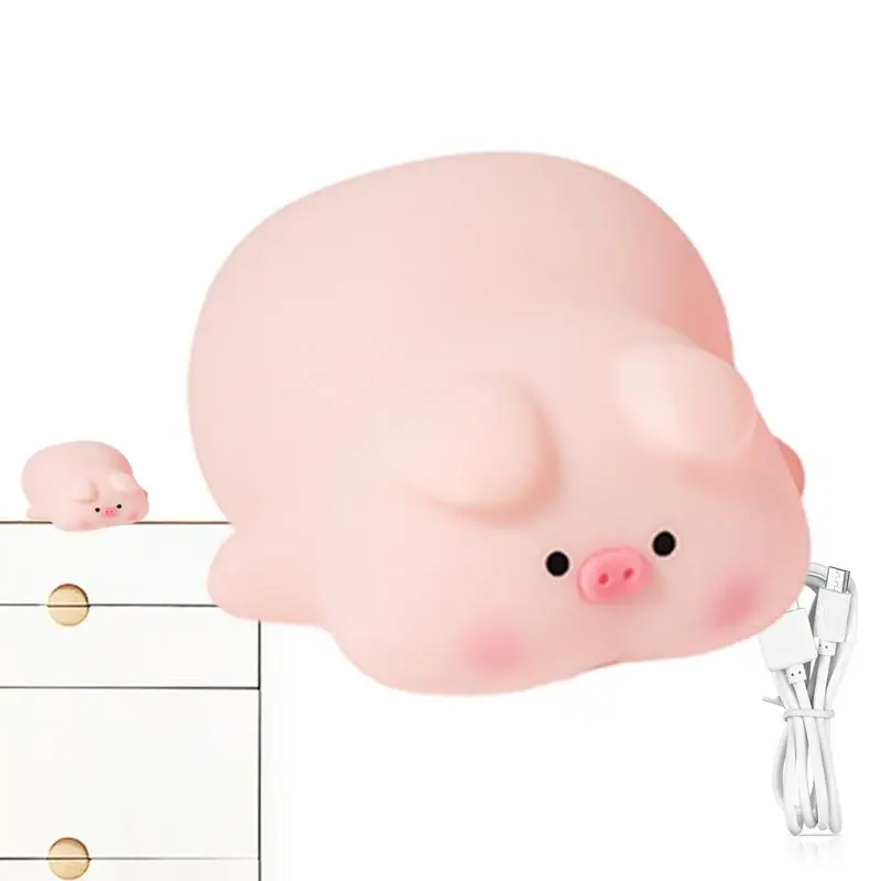 Silicone Night Light Cute Pig Lamp Fun Lying Flat Pig Night Light 3 Level Dimmable Rechargeable Bedside Touch Lamp For Kids