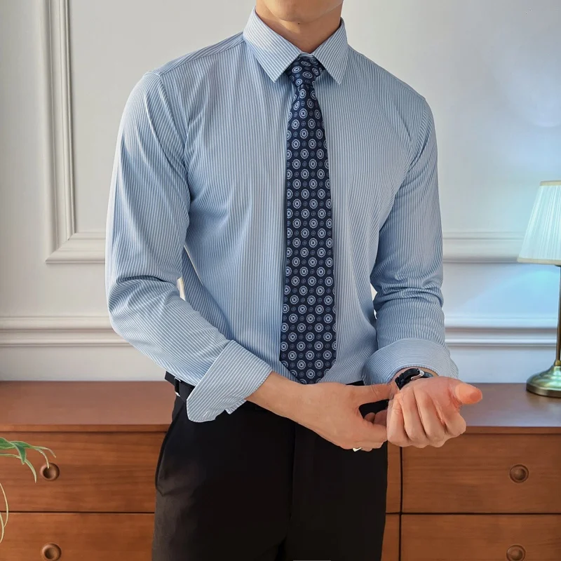 

Мужская деловая повседневная рубашка в полоску с длинным рукавом, не требующая глажки, премиум-класса, Haome M Fashion