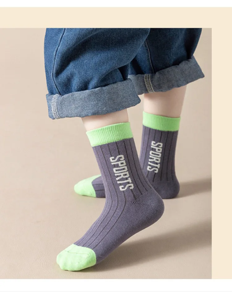 5 Paar Jungen Crew-Socken Frühling Herbst Baumwollsocken Kinder Sportsocken Atmungsaktiv – Detail 4