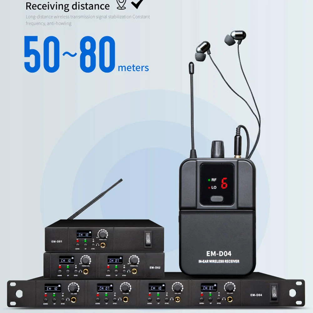 Sistema de monitoreo intraauricular inalámbrico de 4 canales EM-D04 de ShennDare Sistema de monitoreo mono de frecuencia ultraalta Sistema amplificador de retorno de oído para presentaciones en el escenario