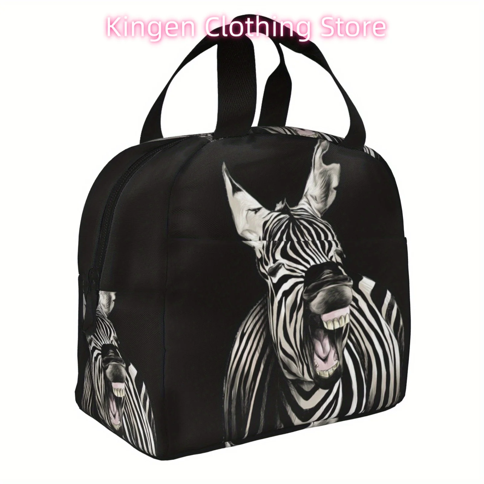 Reusable Zebra Print Insulated Lunch Bag for Adults & Men - Leak-Proof Cooler Tote with Front Pockets, Ideal for Work, Office,