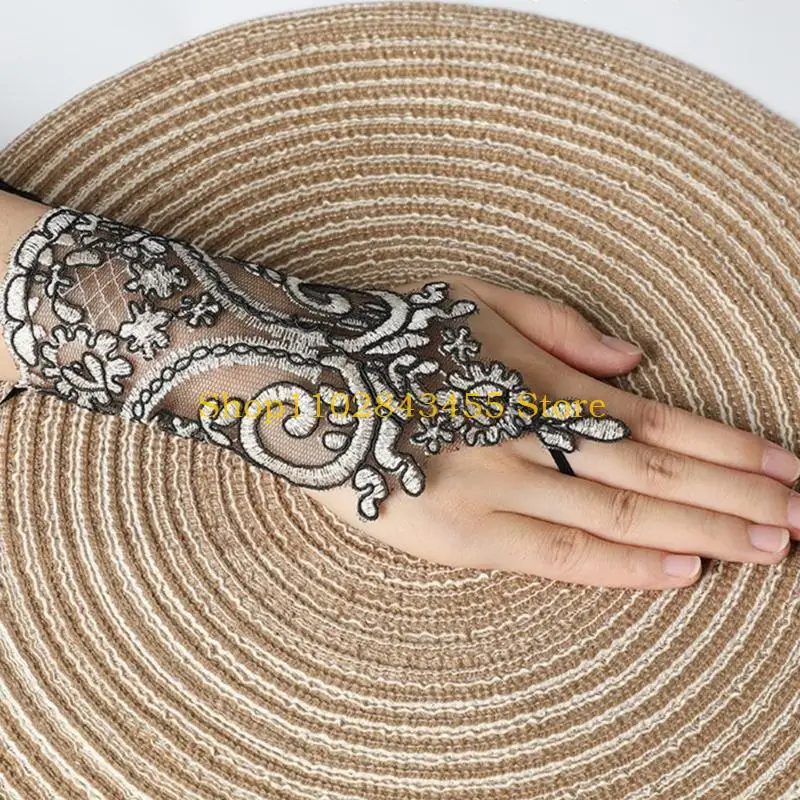 49MC Embroidery Lace Bracelet Vampires Decors Jewelry Medieval Bride Gloves for Woman Steampunk Cosplay Jewelry