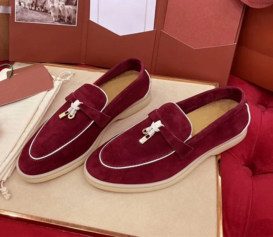 

Brand luxury 2024 women's luxury suede walking shoes, leather designer Le Fu shoes, round toe flat shoes, sports shoes