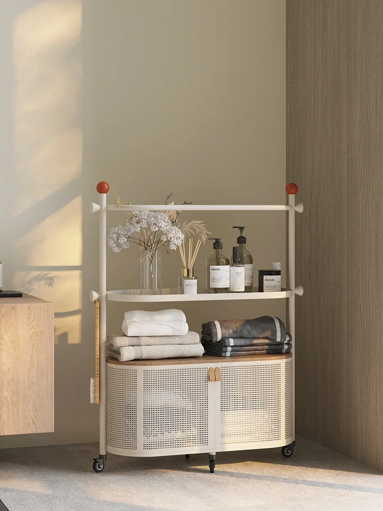 Bathroom towel rack, bathroom floor-to-ceiling vertical wrought iron laundry basket rack, integrated shelf with seams