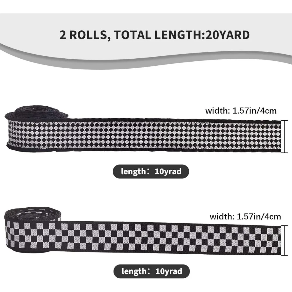 20 Yards 2 Style Black and White Check Ribbon Checkered Burlap Ribbons Tartan Style Diamond Pattern Buffalo Plaid Wired Edge