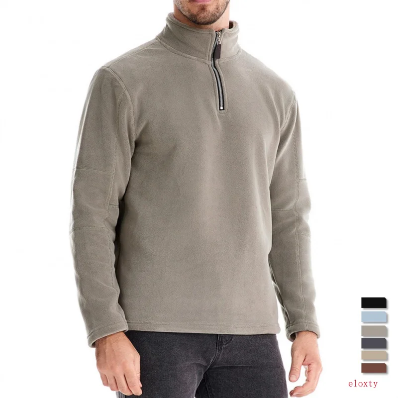 Men's Autumn and Winter New Stand Collar Half Zip Long-Sleeved Sweater Cross-Border Trend Casual Solid Color Polar Fleece Top