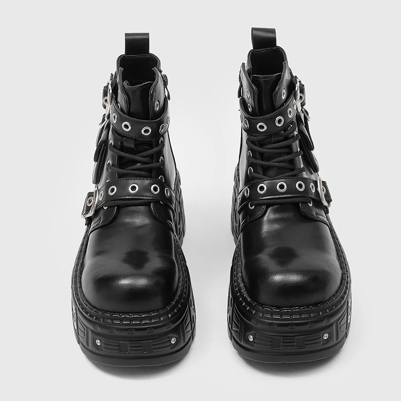 Street Style Punk Style Men New Motorcycle Boots Cool and Unique High Quality Height Increasing Youthful  Fashionable
