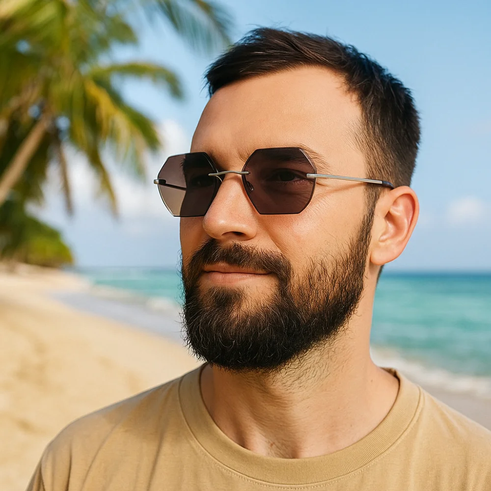 شخصية متعدد الألوان نظارات شمسية العناية بالرؤية خمر بدون إطار النظارات الشمسية أزياء خفيفة الوزن الرجال UV400 نظارات التصوير الفوتوغرافي