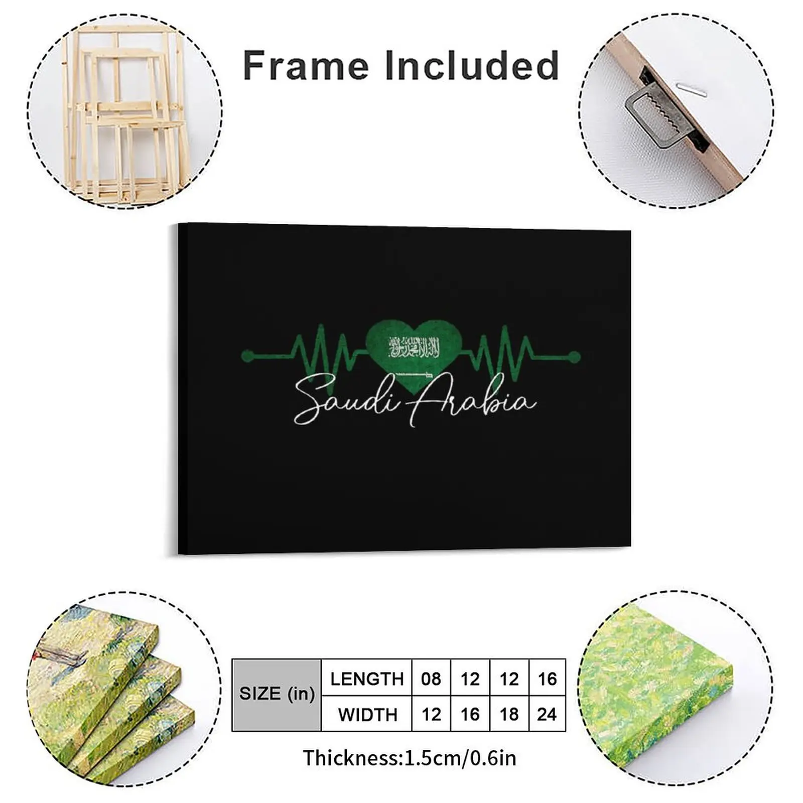 Saudi Arabia Heart Saudi Arabia Love Saudi Arabia Canvas Painting Wall Decor Retro Kitchen Garage Framed Wall Paintings