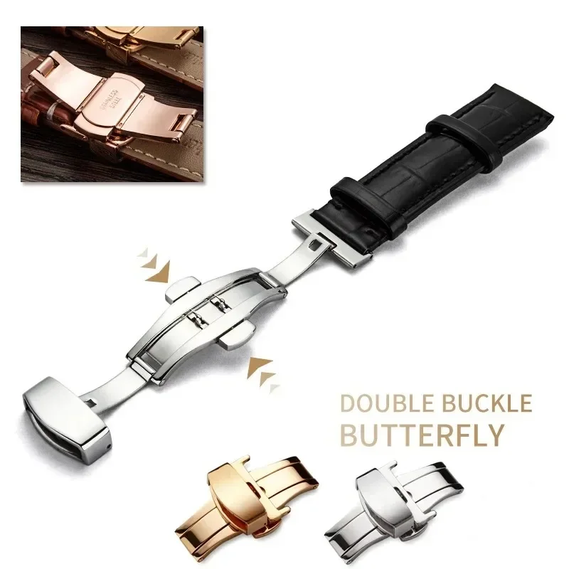 범용 버터플라이 스틸 버클 스트랩, 20mm 22mm, 삼성에 적합한 갤럭시 워치 6 5 화웨이 GT 4 3 GT4 46mm 시계 밴드