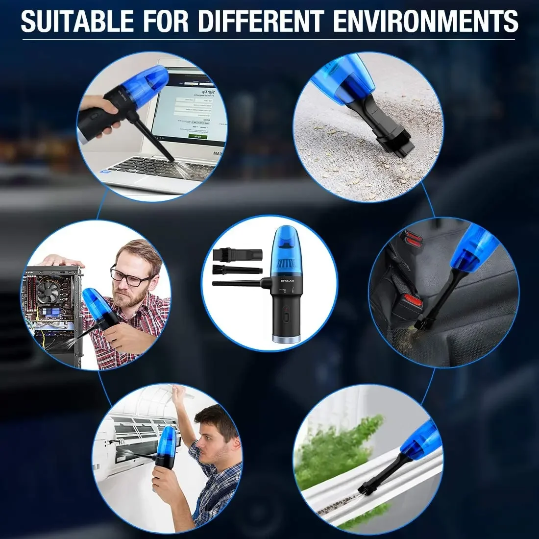 Upgraded Cordless Electric Compressed Air Duster-Blower & Vacuum 2-in-1, Replaces Canned Air Spray Cleaner for Computer Keyboard