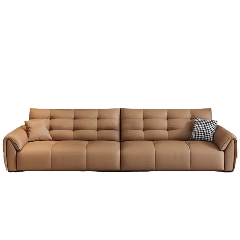 أريكة جلدية نابا آذان الفيل غرفة معيشة إيطالية فاخرة خفيفة صف مستقيم شقة صغيرة