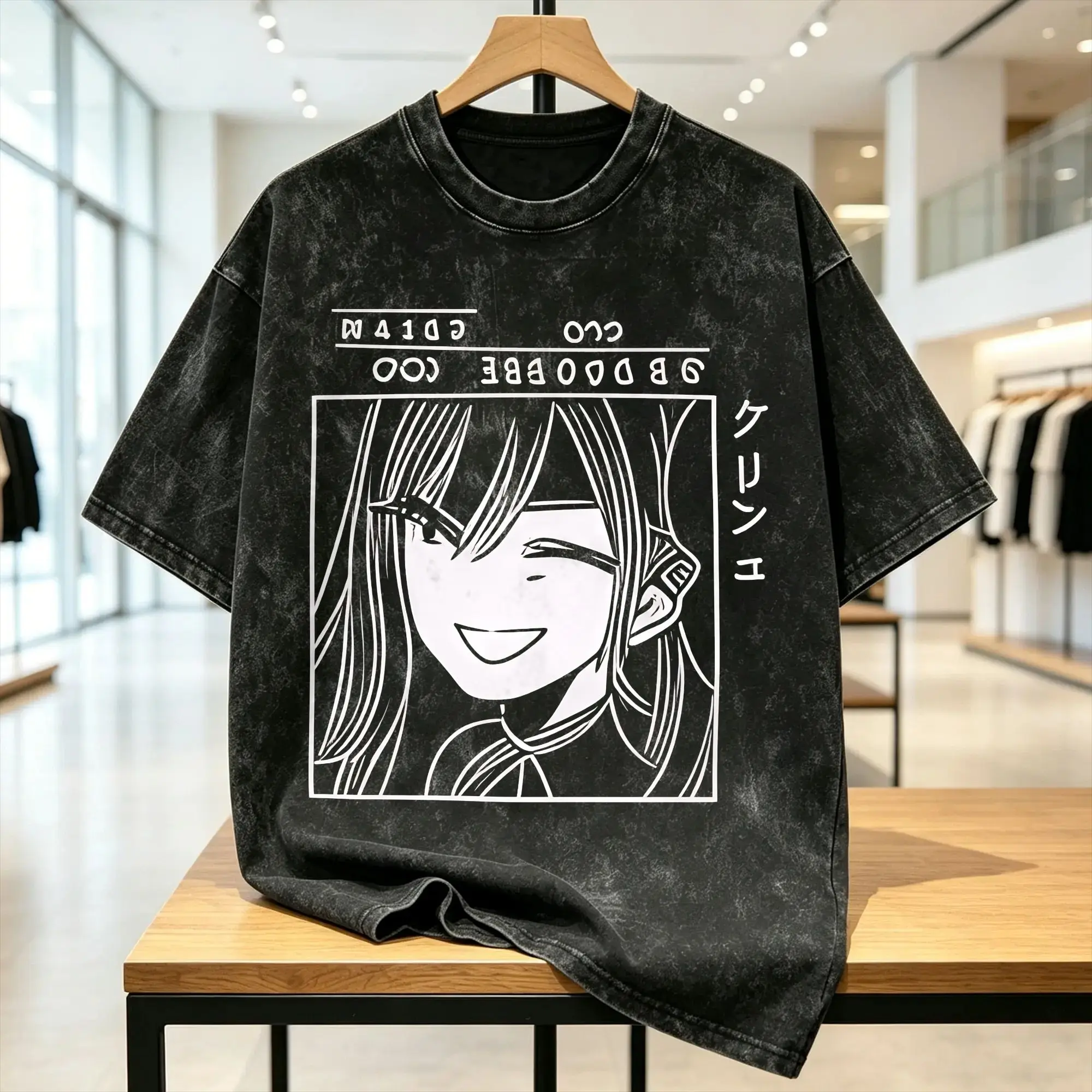 Vintage Kitagawa Marin T-Shirt Men O Neck Cotton Washed T Shirts  Short Sleeve Tee Shirt Printed Clothing