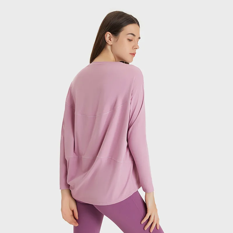 

European and American autumn and winter new skin-friendly nude yoga wear long-sleeved loose and comfortable outdoor casual