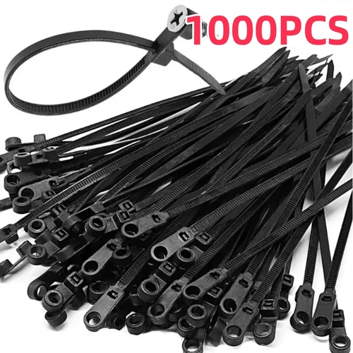 1000/100 Uds. Bridas para cables de nailon con orificio para tornillo, bridas para cables autoblocantes ajustables multiusos, correas organizadoras, bucle de sujeción