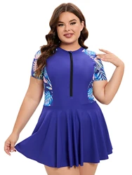 2024 New Plus Size One Piece Swimsuit For Women Large Size Swimwear Leaf Print Bathing Suit Skirt Beachwear Swimming Suit XL-5XL