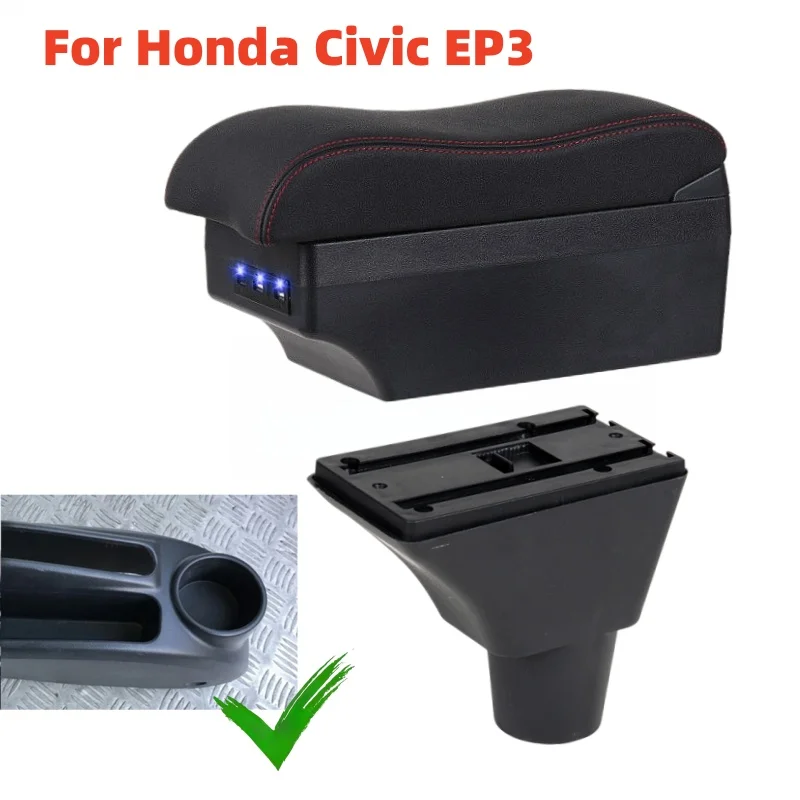 Car armrest interior modification Storage Box For Honda Civic EP3 Armrest Box car supplies interior details USB Car Accessory